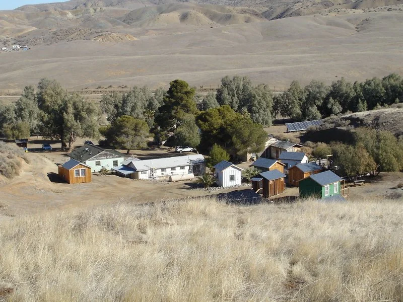 Mercey Hot Springs cabins and grounds viewed from the hill in 2007