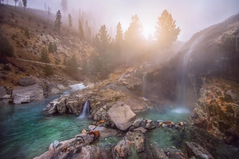 Rocky hot spring pools at Kirkham Hot Springs in Idaho