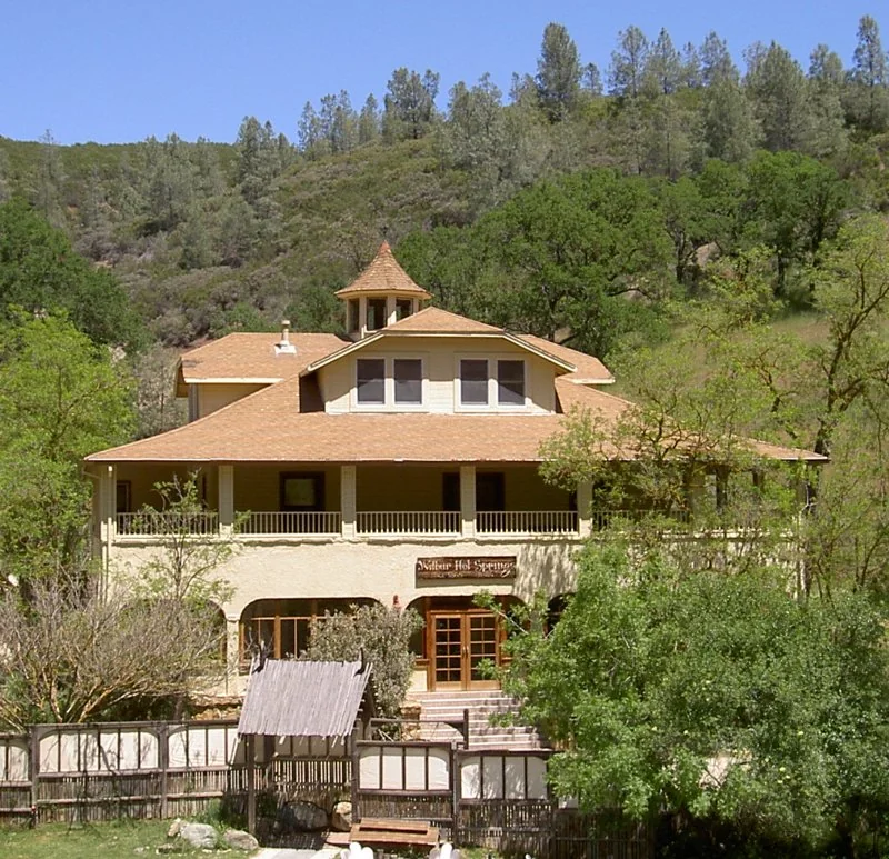 Historic 2010 photograph of the lodge exterior at Wilbur Hot Springs, California