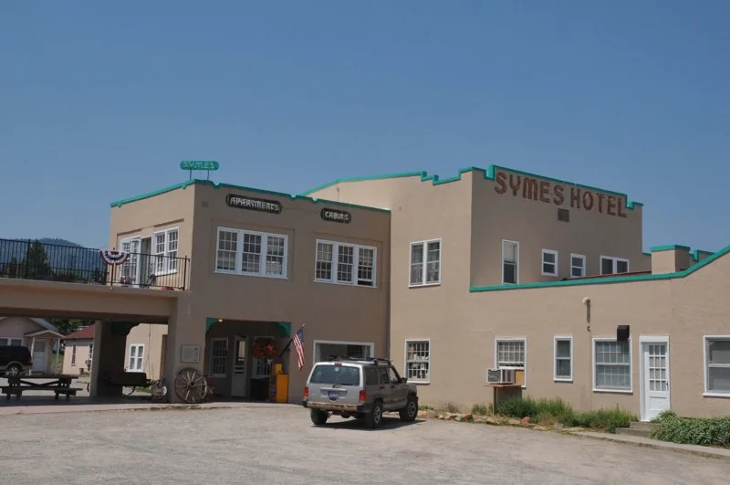 Historic Symes Hotel exterior in Hot Springs, Montana; archive photograph from 2013