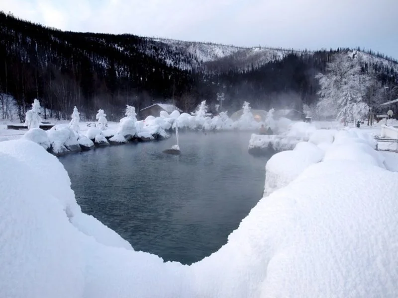 Outdoor hot spring pool in winter at Chena Hot Springs (archive photograph)