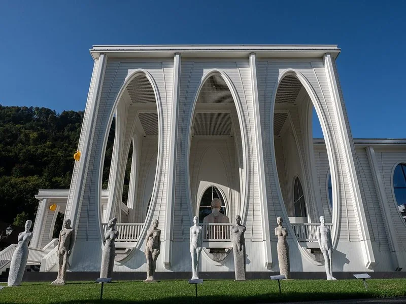 White arched spa facade at Tamina Therme (archive photograph)
